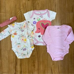 Carters, HB Baby Girl Infant Bodysuit Set, Onsies 3-6 month bundle lot 4 pieces